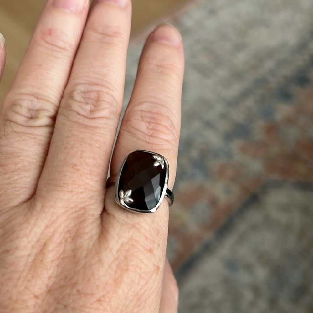 Black Agate Ring in Sterling Silver